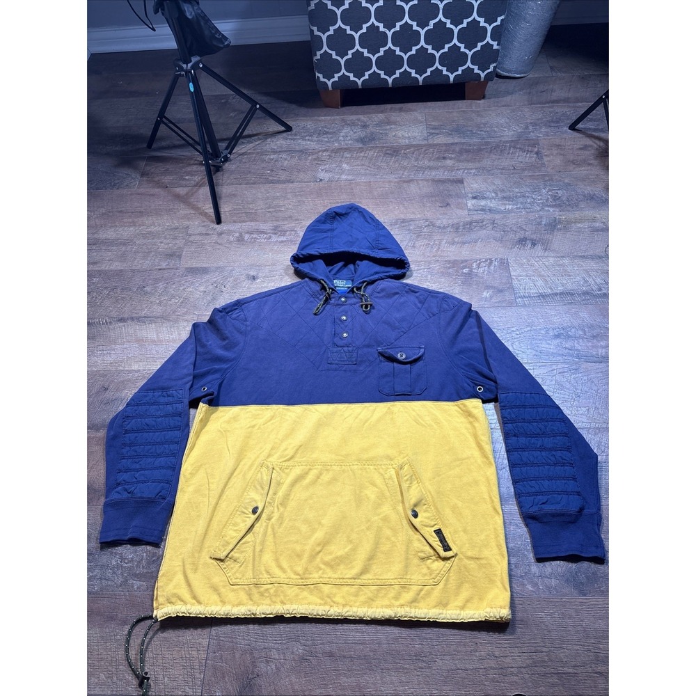 Vtg RALPH LAUREN POLO Hoodie 1/4 Snap Anorak Pullover Jacket Colorblock XXL